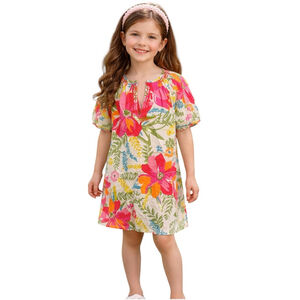 Pink Chicken Girls Tropical Floral Tunic Dress Size 6Y Embroidered Boho Spring E